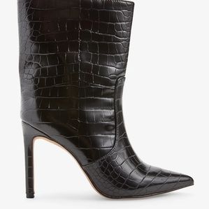 Faux Leather Croc Thin Heel Boots